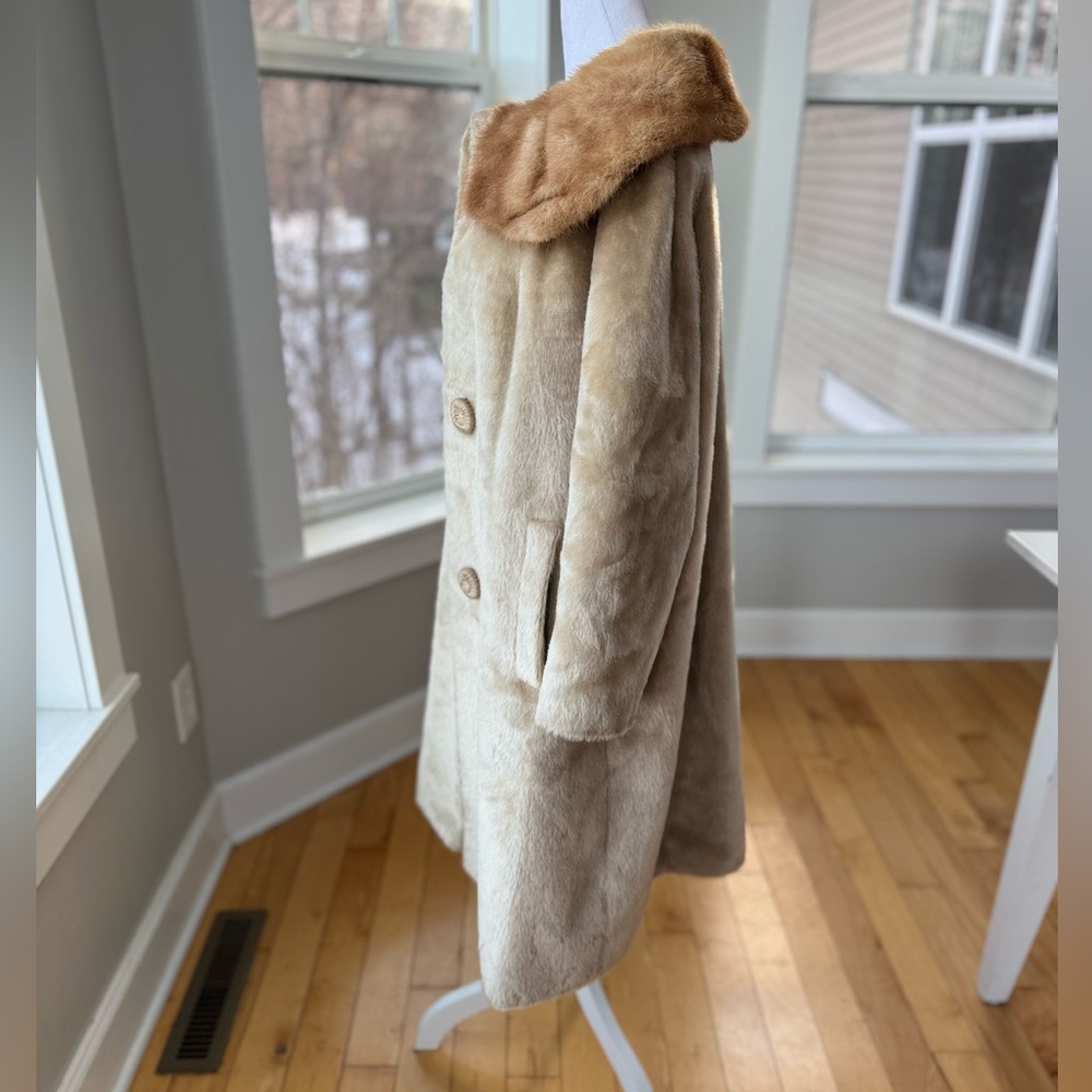 Vintage Brazotta Blond Light Ivory Mink Fur Portrait Collar Faux Fur Dress Coat - Picture 4 of 16